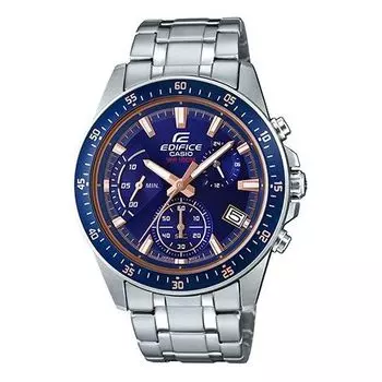 Часы CASIO EDIFICE Waterproof Stainless Steel Strap Mens Blue Analog, синий