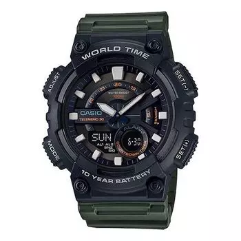 Часы CASIO G Shock Sports Waterproof Mens BlackGreen Analog/Digital Combo, зеленый