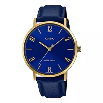 Часы Casio Influencer Fashion Business Leather Strap Analog Watch 'Royal Blue Gold', синий