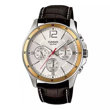 Часы CASIO Leather Band Waterproof Men Mens White Analog, белый