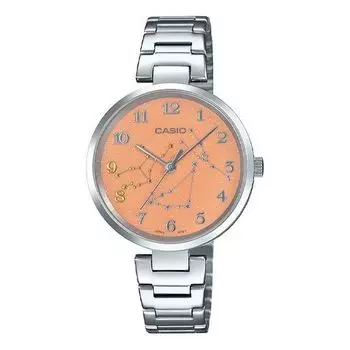 Часы CASIO Quartz 32mm Yellow Constellation Dial Silver Stainless Steel Case Watch Analog, оранжевый