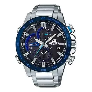 Часы CASIO Quartz EDIFICE Solar Powered Stainless Steel Strap Waterproof Sports Mens Silver Analog, серебряный