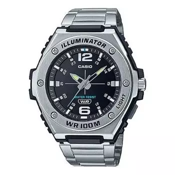 Часы CASIO Quartz Limited Edition Waterproof Stainless Steel Strap Unisex Mens Black Analog, черный