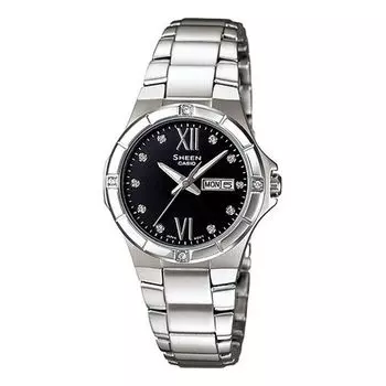 Часы CASIO Quartz SHEEN Stainless Steel Strap Black Dial Black Analog, черный
