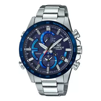 Часы CASIO Quartz Solar Powered EDIFICE Waterproof Sports Stainless Steel Strap Mens Silver Analog, серебряный