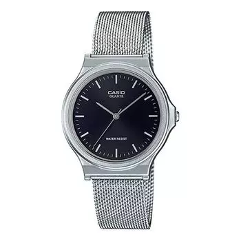 Часы CASIO Quartz Waterproof Black DialSilver Mens BlackSilver Analog, черный