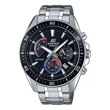 Часы CASIO Quartz Waterproof EDIFICE Stainless Steel Strap Black Watch Dial Mens Black Analog, черный