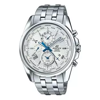 Часы CASIO Quartz Waterproof EDIFICE Stainless Steel Strap White Dial Mens White Analog, белый