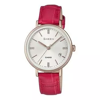 Часы CASIO Quartz Waterproof SHEEN Sapphire Crystal Red Analog, красный