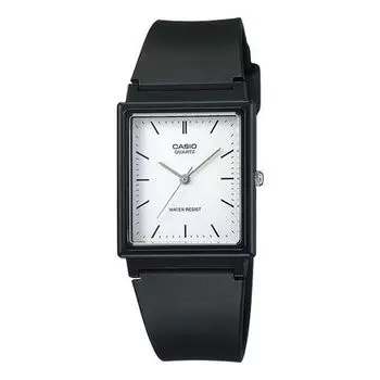 Часы CASIO Quartz Waterproof White DialBlack Strap Mens WhiteBlack Analog, белый