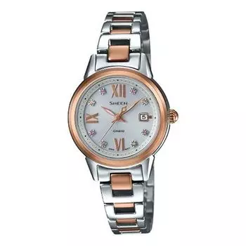 Часы CASIO SHEEN Sapphire Crystal Stainless Steel Strap Quartz Waterproof Solar Powered Silver Analog, цвет silver