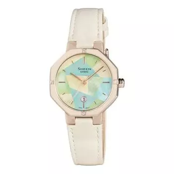 Часы CASIO SHEEN Series Minimalistic Fashion Octagonal Dial Strap Student Casual Watch Beige Analog, бежевый