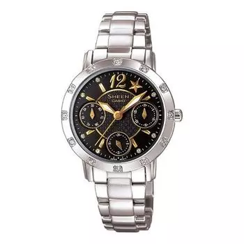 Часы CASIO SHEEN Waterproof Stainless Steel Strap Black Analog, черный
