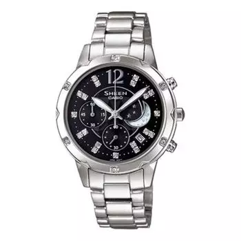 Часы CASIO SHEEN Waterproof Stainless Steel Strap Black Analog, черный