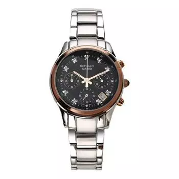 Часы CASIO SHEENSeries Quartzes Business Silver/ Stainless Steel Strap Black Analog, черный