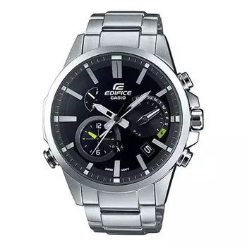 Часы CASIO Solar Powered EDIFICE Waterproof Sports Stainless Steel Strap Quartz Sapphire Crystal Mens Black Analog, черный