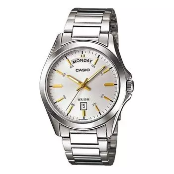 Часы CASIO Stainless Steel Strap Mens White Analog, белый