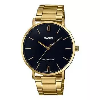Часы CASIO Stainless Steel Strap Quartz Waterproof Black Dial Mens Black Analog, черный