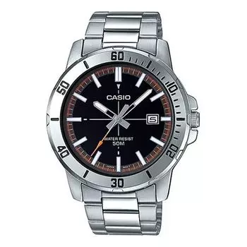 Часы CASIO Stainless Steel Strap Quartz Waterproof Mens SilverBlack Analog, черный