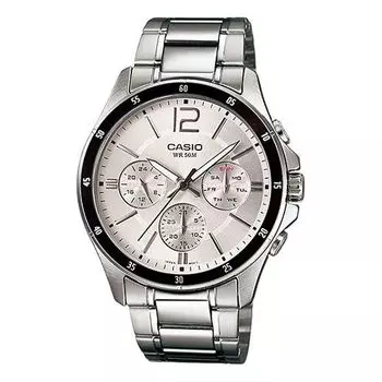 Часы CASIO Stainless Steel Waterproof For Men White Dial Mens White Analog, белый