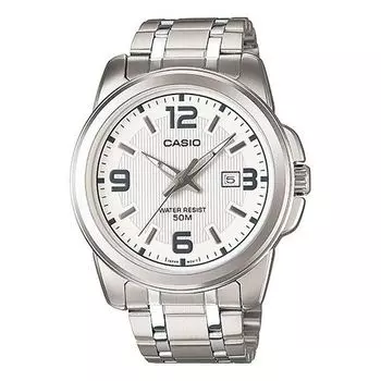 Часы CASIO STANDARD Steel Band Men's White Stainless Steel Strap White Dial Mens White Analog, белый