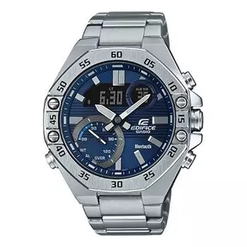 Часы CASIO tooth Waterproof EDIFICE Sports Sapphire Crystal Quartz Solar Powered Mens Blue Analog/Digital Combo, синий