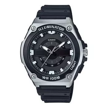 Часы CASIO Waterproof Mens SilverBlack Analog, черный