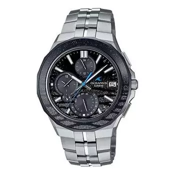 Часы CASIO Waterproof Sapphire Crystal Solar Powered Stainless Steel Strap Quartz Sports Mens Black Analog, черный