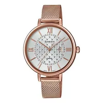 Часы CASIO Waterproof SHEEN Quartz Sapphire Crystal Rose Gold Analog, золотой