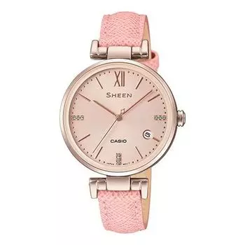 Часы CASIO Waterproof SHEEN Quartz Sapphire Crystal Pink Analog, розовый