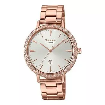 Часы CASIO Waterproof SHEEN Quartz Sapphire Crystal Rose Gold Analog, розовый