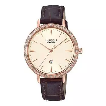 Часы CASIO Waterproof SHEEN Quartz Sapphire Crystal Brown Analog, коричневый