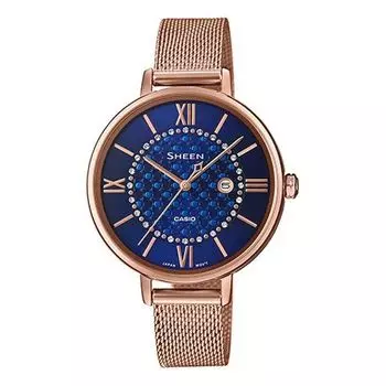 Часы CASIO Waterproof SHEEN Quartz Sapphire Crystal Rose Gold Analog, розовый