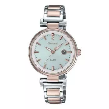 Часы CASIO Waterproof SHEEN Sapphire Crystal Solar Powered Stainless Steel Strap Quartz Rose Gold Analog, розовый