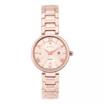 Часы CASIO Waterproof SHEEN Stainless Steel Strap Quartz Sapphire Crystal Rose Gold Analog, розовый