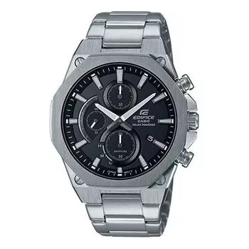 Часы CASIO Waterproof Sports EDIFICE Solar Powered Mens Black Analog, черный
