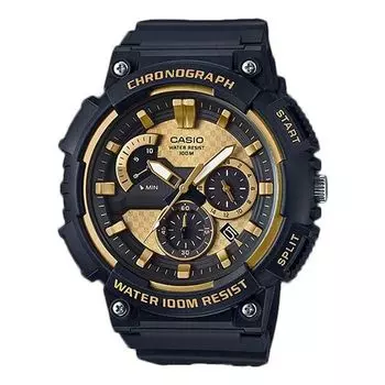 Часы CASIO Waterproof Sports Quartz Mens Black/Gold Analog, черный