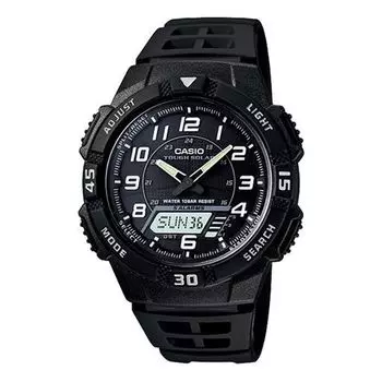 Часы CASIO Waterproof Sports Shockproof Solar Powered Mens Black Analog, черный