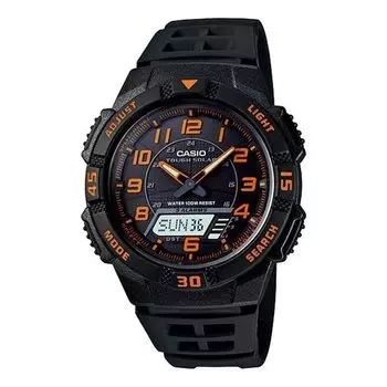 Часы CASIO Waterproof Sports Shockproof Solar Powered Mens BlackOrange Analog, черный