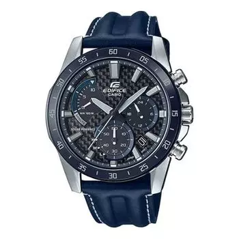 Часы CASIO Waterproof Sports Shockproof Solar Powered EDIFICE Quartz Mens Blue Analog, синий