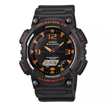 Часы CASIO Waterproof Sports Solar Powered Shockproof Mens Black/Orange Analog/Digital Combo, черный