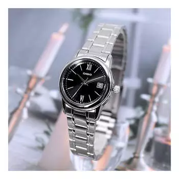 Часы CASIO Waterproof Stainless Steel Strap Black Analog, черный