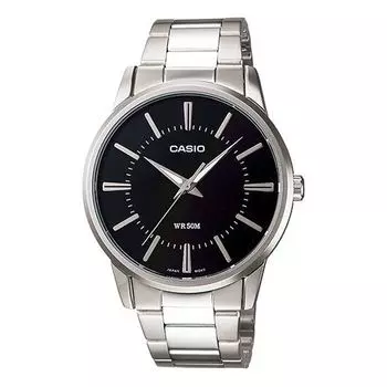 Часы CASIO Waterproof Stainless Steel Strap Mens Black Analog, черный