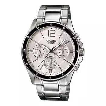 Часы CASIO Waterproof Stainless Steel Strap Mens White Analog, белый