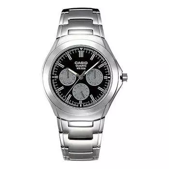 Часы CASIO Waterproof Stainless Steel Strap Mens Black Analog, черный