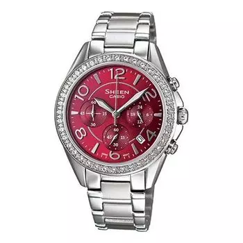 Часы CASIO Waterproof Stainless Steel Strap Wine Red Analog, красный