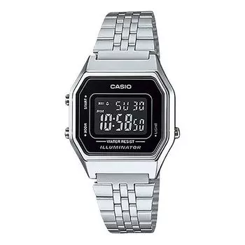 Часы CASIO Waterproof Unisex Black DialSilver Strap Unisex Mens BlackSilver Digital