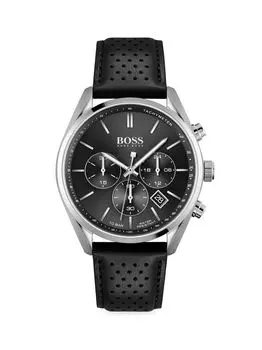 Часы Champion из нержавеющей стали и кожаного ремешка HUGO BOSS, черный