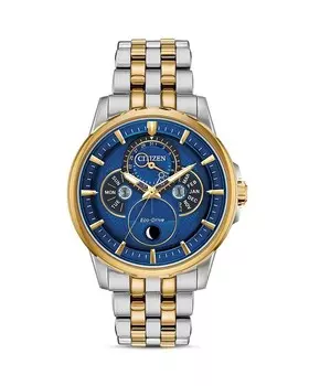 Часы Citizen Calendrier Moonphase с двухцветным браслетом и звеньями, 44 мм, мультиколор