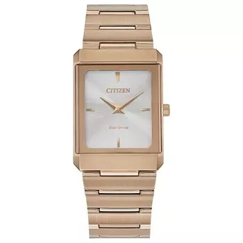 Часы Citizen Eco-Drive Stiletto из нержавеющей стали с прямоугольным браслетом, цвет Rose Gold Tone